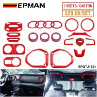 EPMAN 10SETS/CARTON 21PCS/SET Red Car Interior Accessories-Air Conditioning & Switch Button& Reading Light & Steering Wheel etc for Jeep Wrangler & Gladiator 2018- 2022 EPQTJ1821-10T
